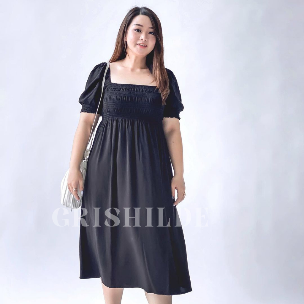 ALESYA Dress Sabrina Korean Style Jumbo Wanita Dres Big Size Gaun Casual A Line Lengan Panjang Overs