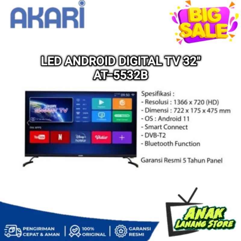 AKARI LED TV 32 INCH AT-5532B ANDROID DIGITAL TV AT5532 GARANSI RESMI