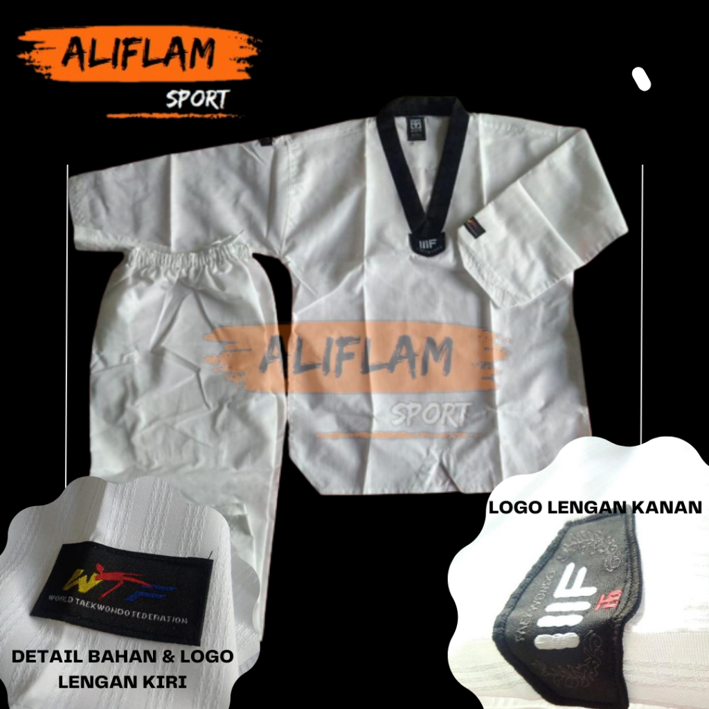 Baju Taekwondo Dobok Seragam Taekwondo Dewasa KERAH HITAM - MOOTO - ALIFLAM Sport.adm7