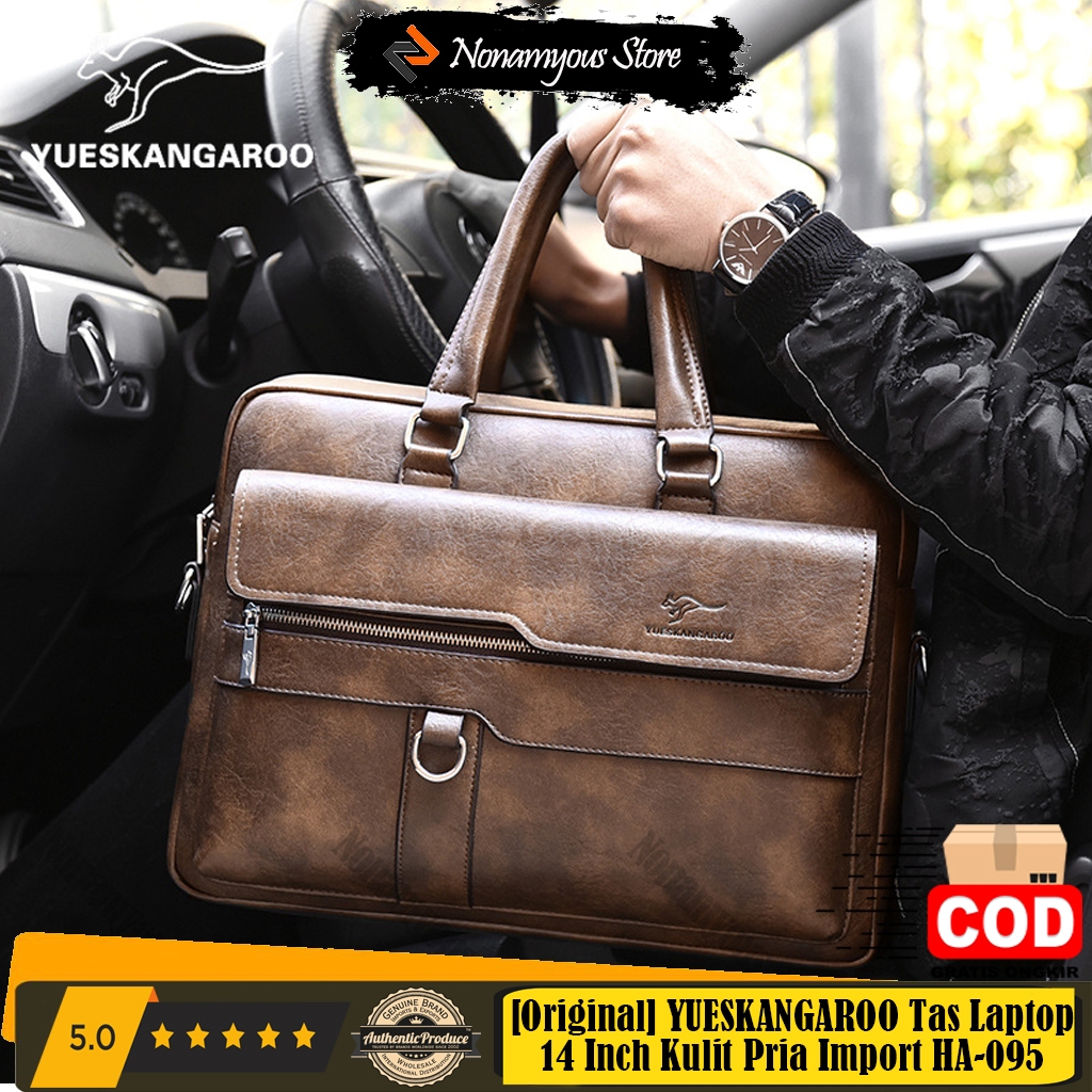 [Original] YUESKANGAROO Tas Kerja Laptop 14 Inch Kulit Pria Import Men's Business Handbag HA-095