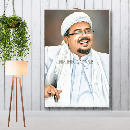 BINGKAI + FOTO HABIB MUHAMMAD RIZIEQ BIN HUSEIN SYIHAB HIASAN DINDING WALLDECOR POSTER KAYU PAJANGAN