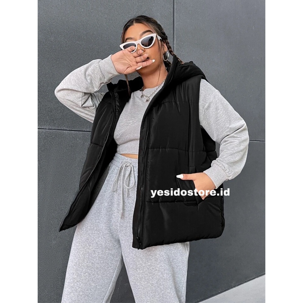 yesidostore.id - Vest Hoodie Puffer Crop Wanita Gelembung Hangat Poliester waterproof