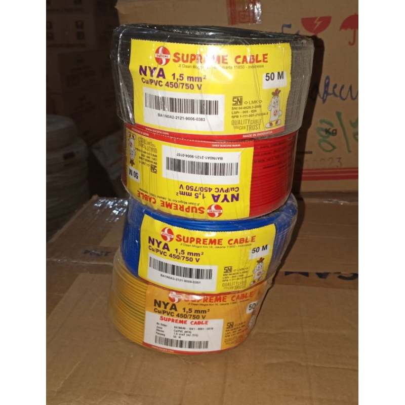 Tembaga Kawat Kabel Tunggal NYA 1x1,5 1.5mm Supreme 50 meter Full, Kabel Nya 1,5mm