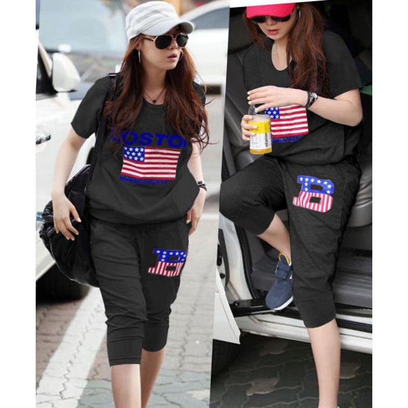BAJU JOGGER SETELAN WANITA INGGRIS WARNA HUTAM BOSTON B SET CEWEK CANTIK PAKAIAN PEREMPUAN MODERN KE
