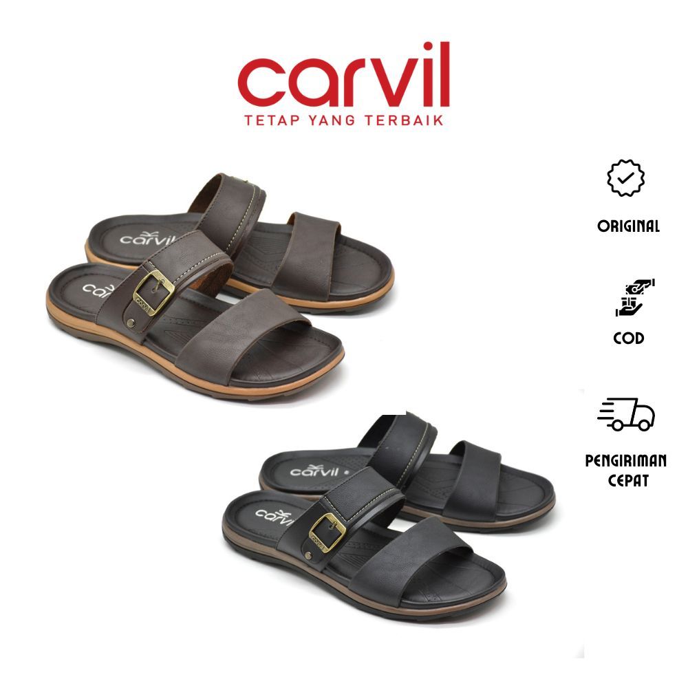 Sandal Kulit Pria Slop Carvil - Sandal Pria Slide Original Carvil