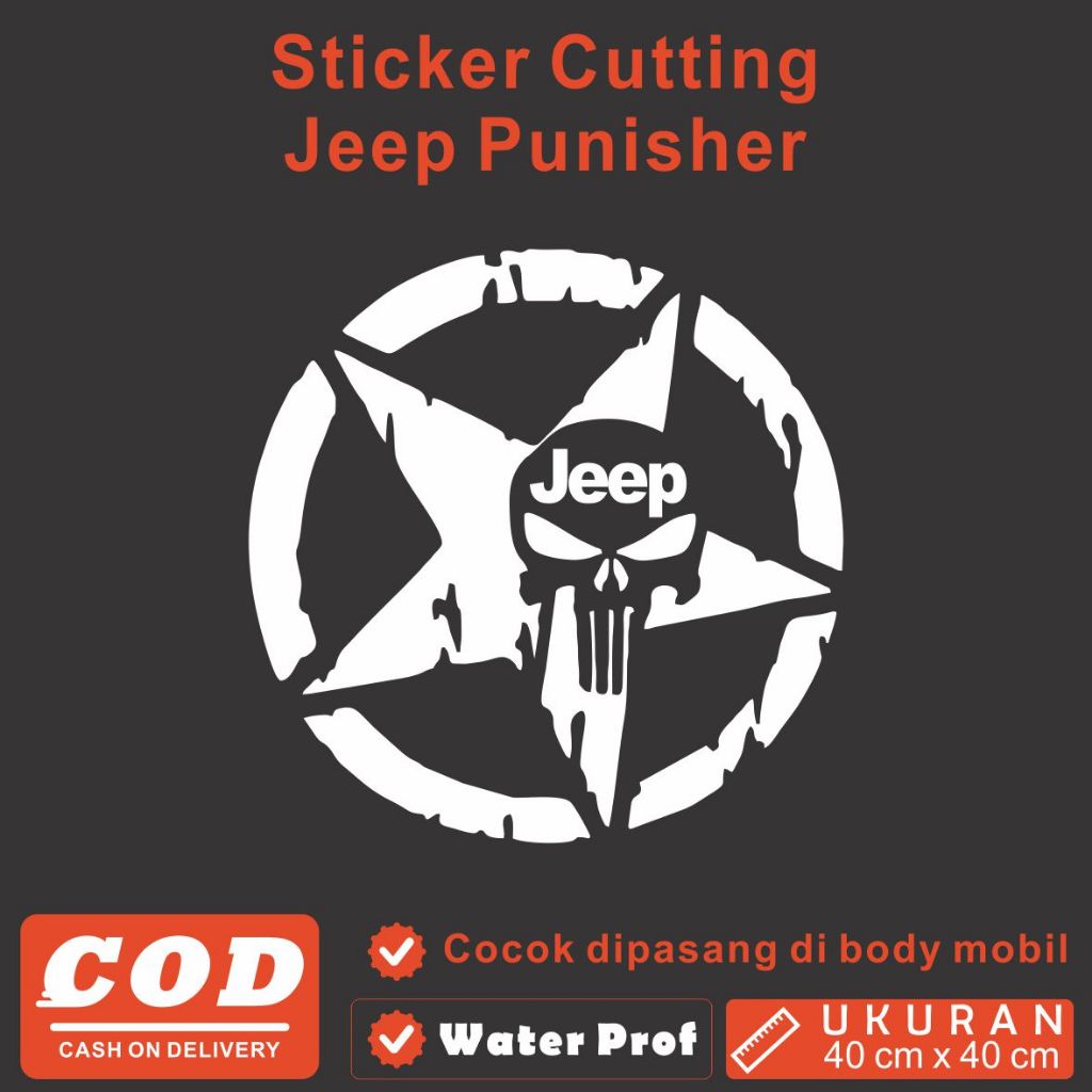 Sticker Jeep Punisher, Sticker Jeep Bintang Tengkorak, Sticker Pintu Mobil, Sticker Jepp, Sticker Cu