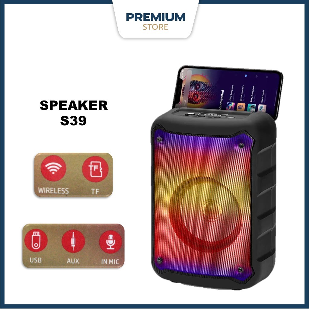 Soonbox speaker bluetooth S39+mic TWS  spiker soonbox LED light speker blutut wireless