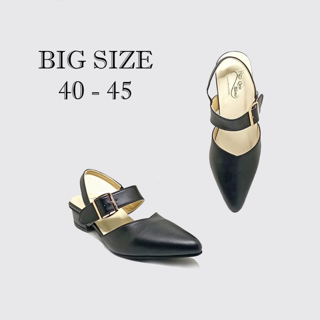 Sepatu Mules Wanita (BigSize Ukuran Besar Jumbo) Sepatu Sendal Bustong Cewe Heel Tali Slingback Gesp