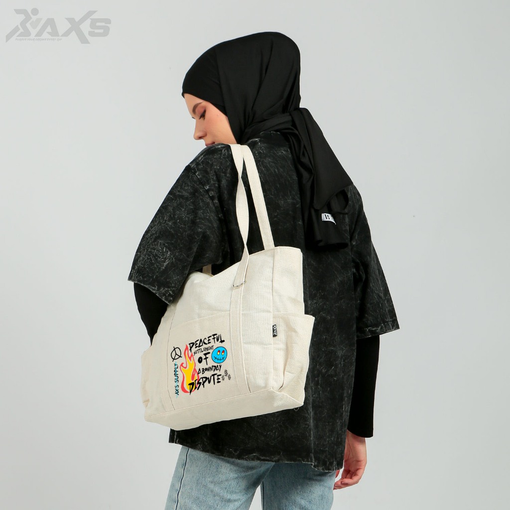 Axs Totebag Wanita Saku Besar Bahan Kanvas Penutup Restleting Best Seller Dan New Arrival Trendy