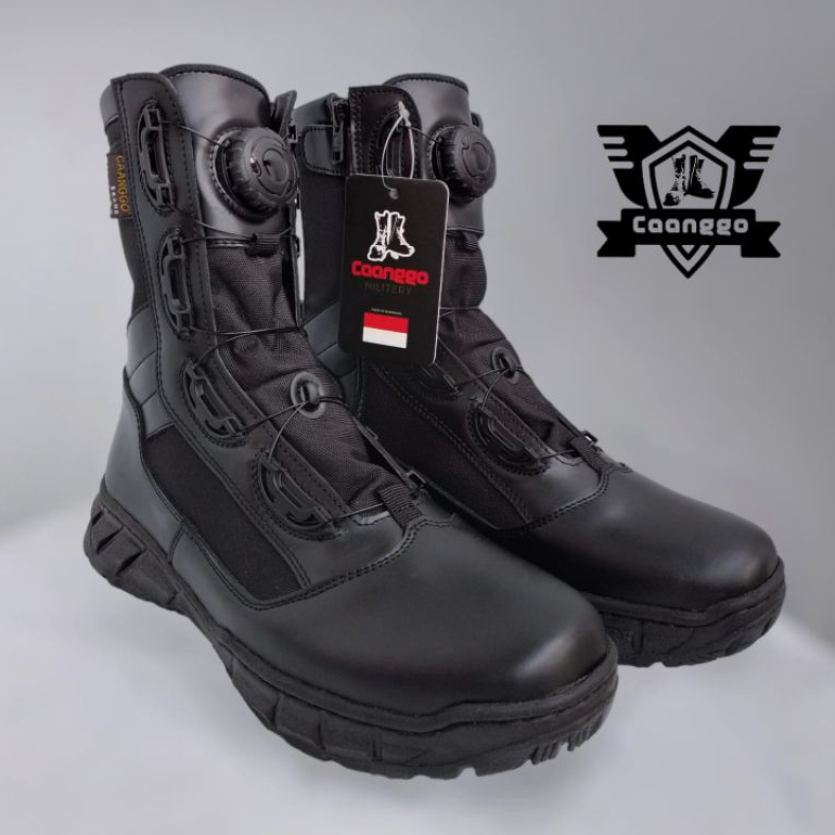 CAANGGO - Sepatu PDL Tali Putar Jatah Polri Black Dop Original