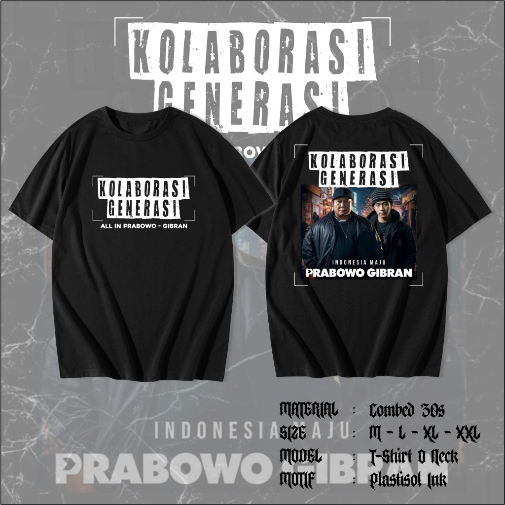 Kaos Prabowo Kolaborasi Generasi - Kaos Prabowo Gibran - Kaos Prabowo Capres