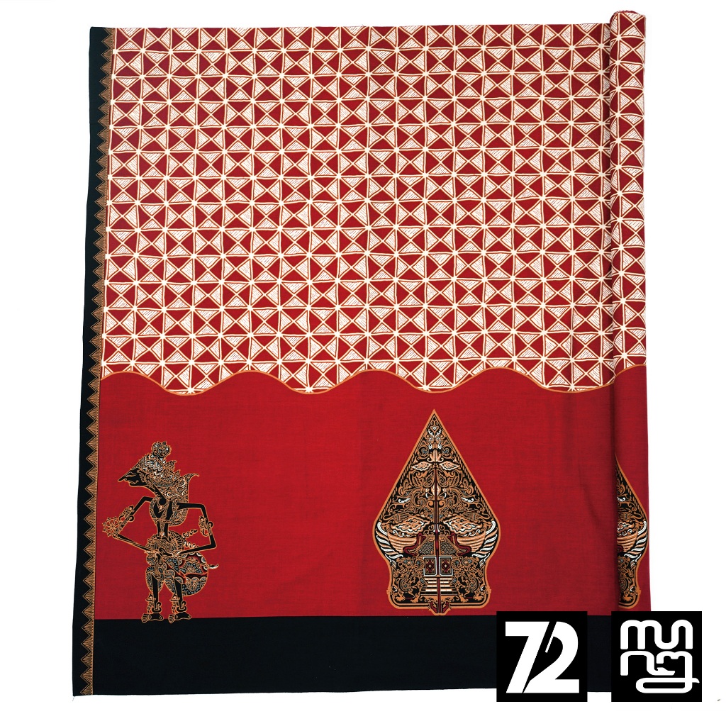 BAHAN BATIK PREMIUM Katun Motif Wayang Warna Merah Hitam Putih 727281 Cap 72 Jarik Jarit Samping Keb