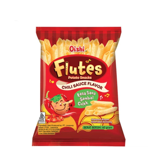 

Oishi Flutes Potato Snack Saos Sambal 60gr