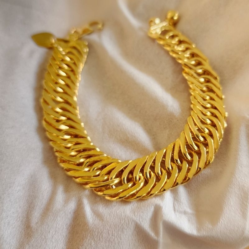 Gelang Rantai Double Besar Lapisan Emas 24k Lebar 13mm