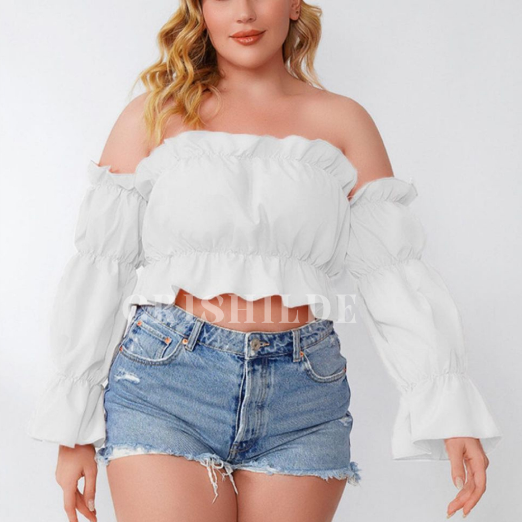 LONNY Baju Atasan Wanita Dewasa Jumbo Crop Top Lengan Panjang Korean Style Lengan Pendek Oversize Sa