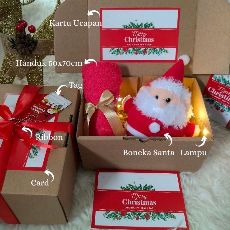 Hampers Natal / Kado / Gift / Parcel / Kotak Hadiah Christmas / Xmas Handuk / Boneka / Mug / Gelas /