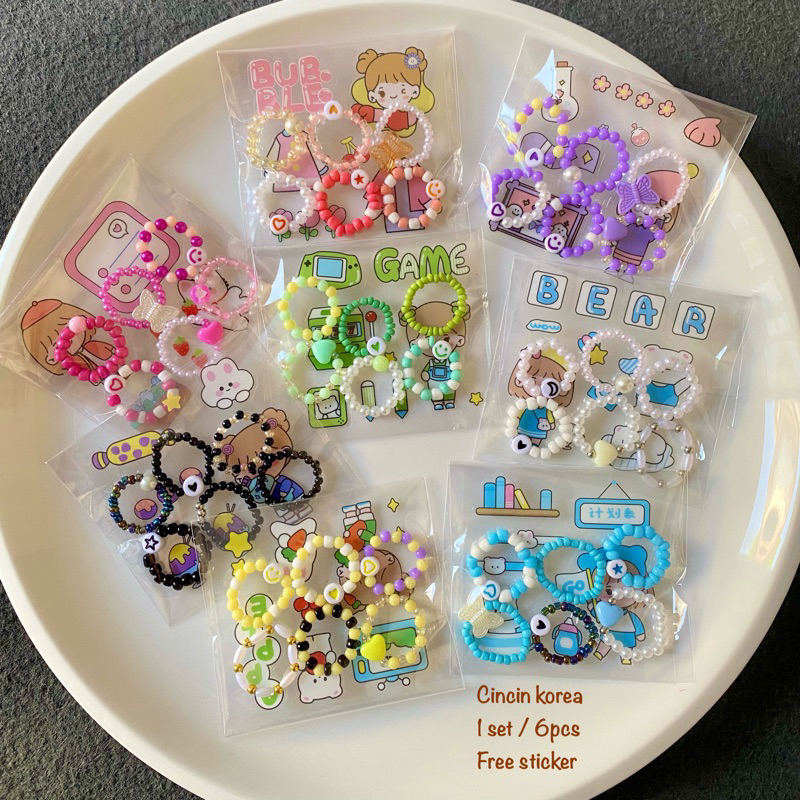 CINCIN MANIK KOREA ISI 6 /CINCIN KOREA BEADS RING