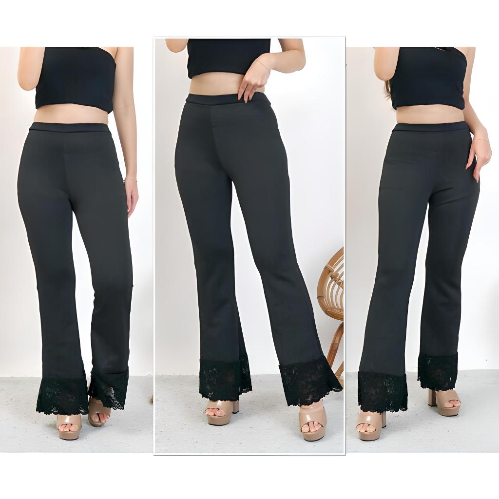 JASLYN CELANA CUTBRAY RENDA: Celana Panjang Cutbray Pressbody Ketat Scuba Premium- Warna Hitam, Ukur