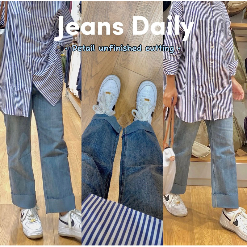 UNFINISHED JEANS Celana Jeans Wanita Model Lipat