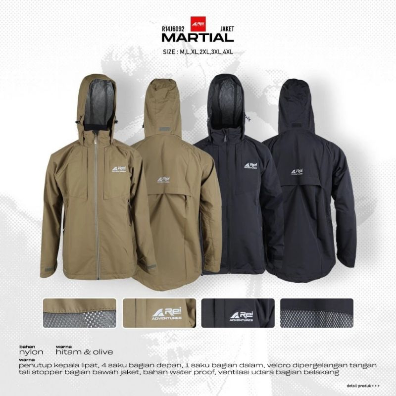 Jaket Gunung PRIA MARTIAL AREI OUTDOORGEAR - Jaket Parasut Pria REI MARTIAL BLK - Jaket HIKING AREI 