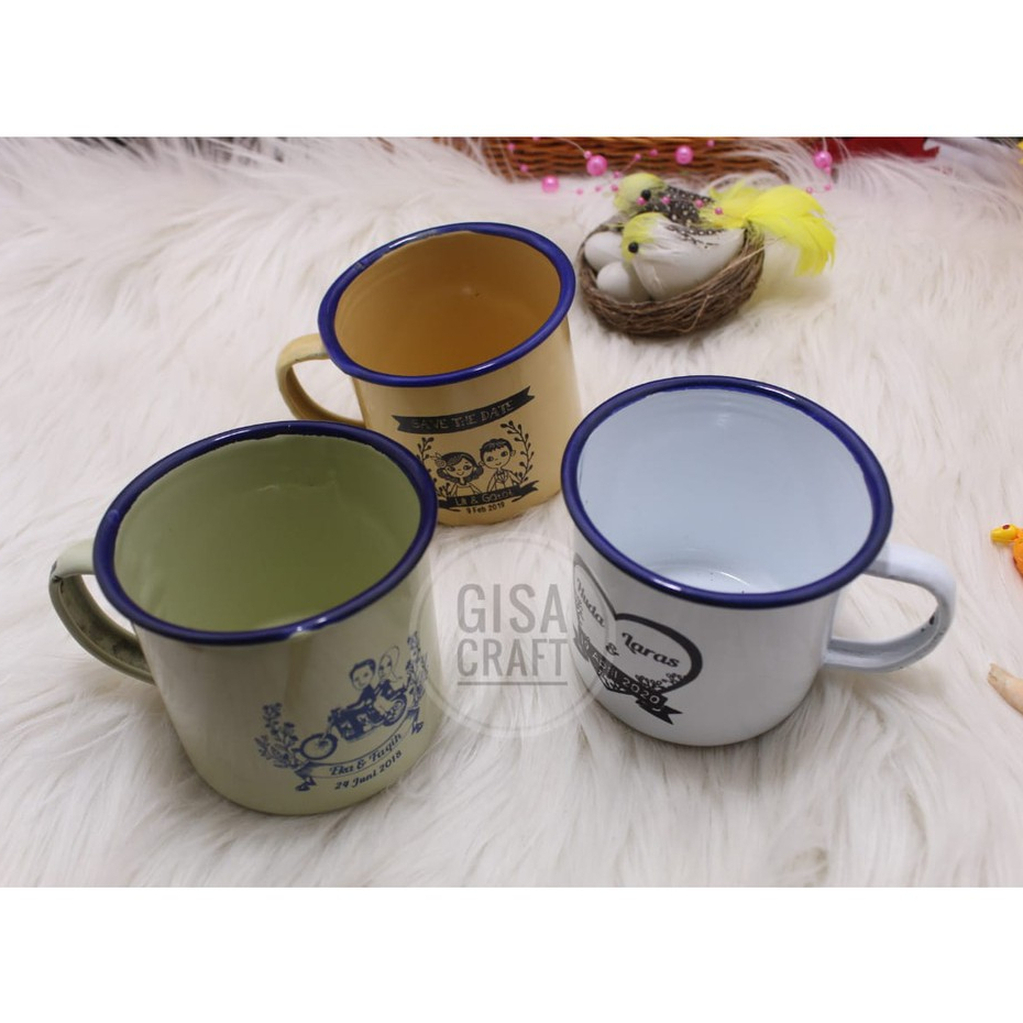 Gisacraft Souvenir Gelas Enamel tinggi +-7 cm/ Gelas Kaleng / Gelas Murah / Gelas Jadul / Mug Jadul 