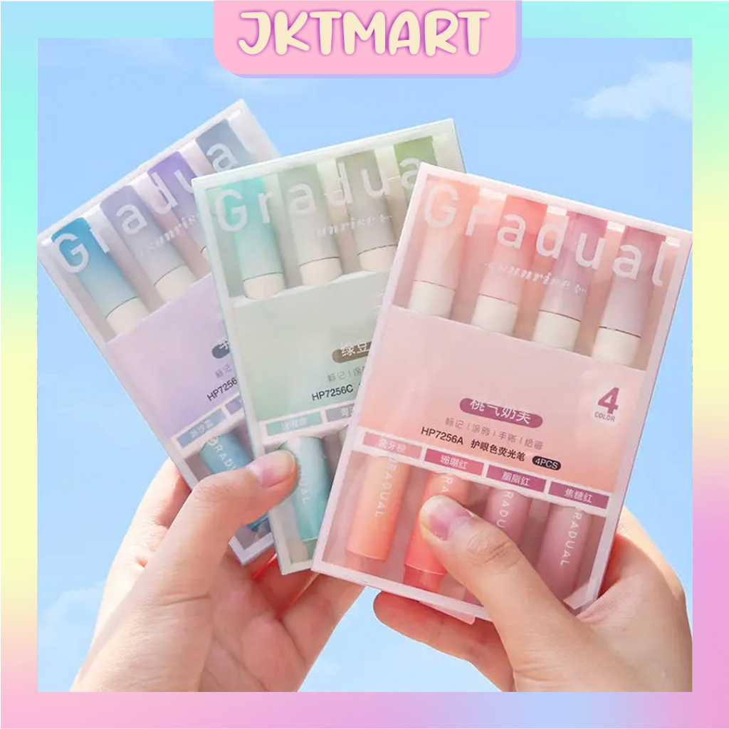 

⭐ JKTMART ⭐ Satu Keluarga Highlighter Pastel Penanda Teks Set 4IN1 Alat Tulis Sekolah Textliner Stasionary Spidol Pen Marker Warna Gradasi Painting Multifungsi S107