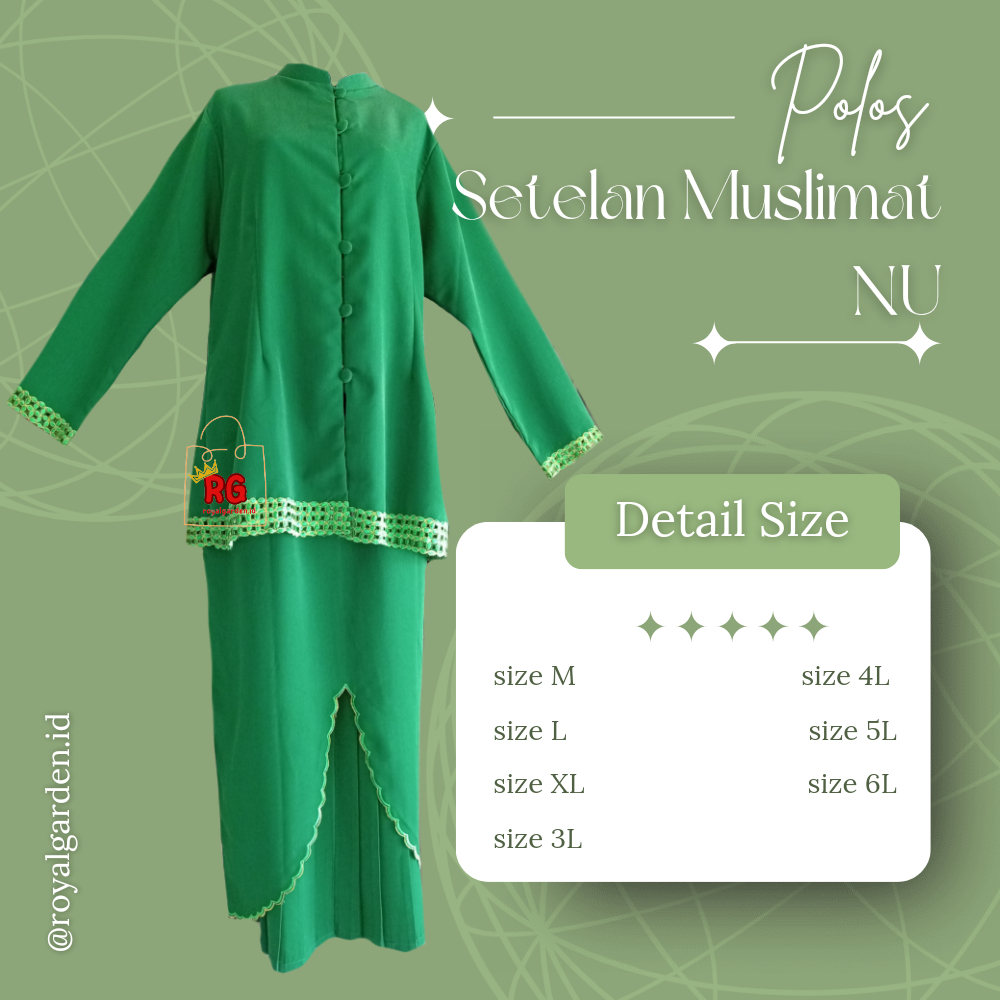 Seragam Muslimat NU nahdlatul ulama gamis dan setelan Hijau POLOS / BATIK HALUS Promo Grosir Size M/