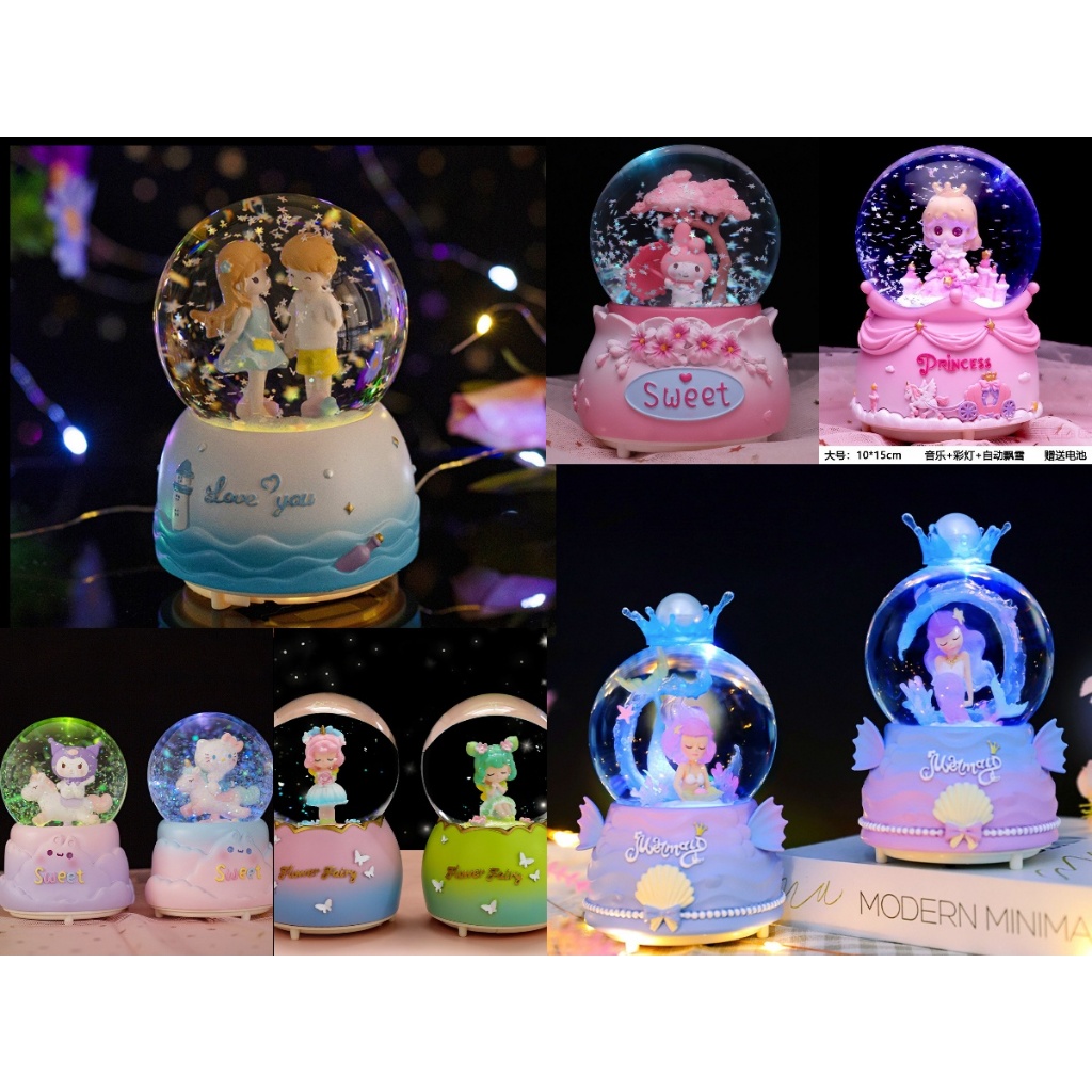 LENGKAPKotak musik Dolphin lampu bola salju  Kuromi Sanrio Hellokitty bear beruang Snowball Snow Glo