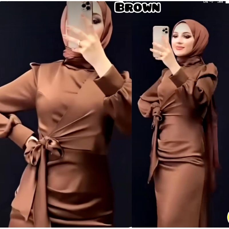 DYRA DRESS SATIN MAXMARA PREMIUM GAMIS POLOS || OOTD KONDAGAN TERKINI