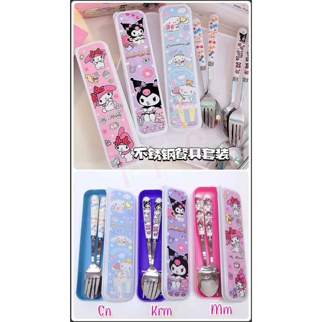 (  ω  )✧-EI Sendok box gagang keramik fullprint sanrio | sendok set garpu | sendok sekolah anak | se