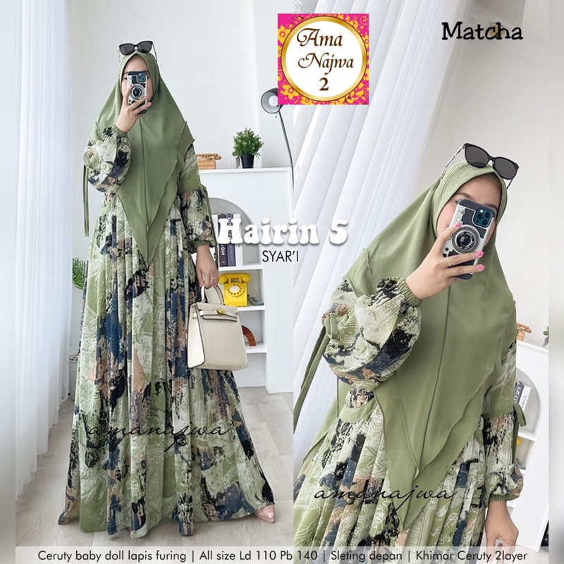 Hairin Syari 5 Gamis Set Jumbo Wanita Motif Bunga LD 110 LD 120 Ceruty Babydoll Furing By Ama Najwa