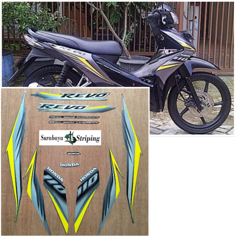 Striping sticker Honda Revo 110 silver Lis kuning tahun 2009