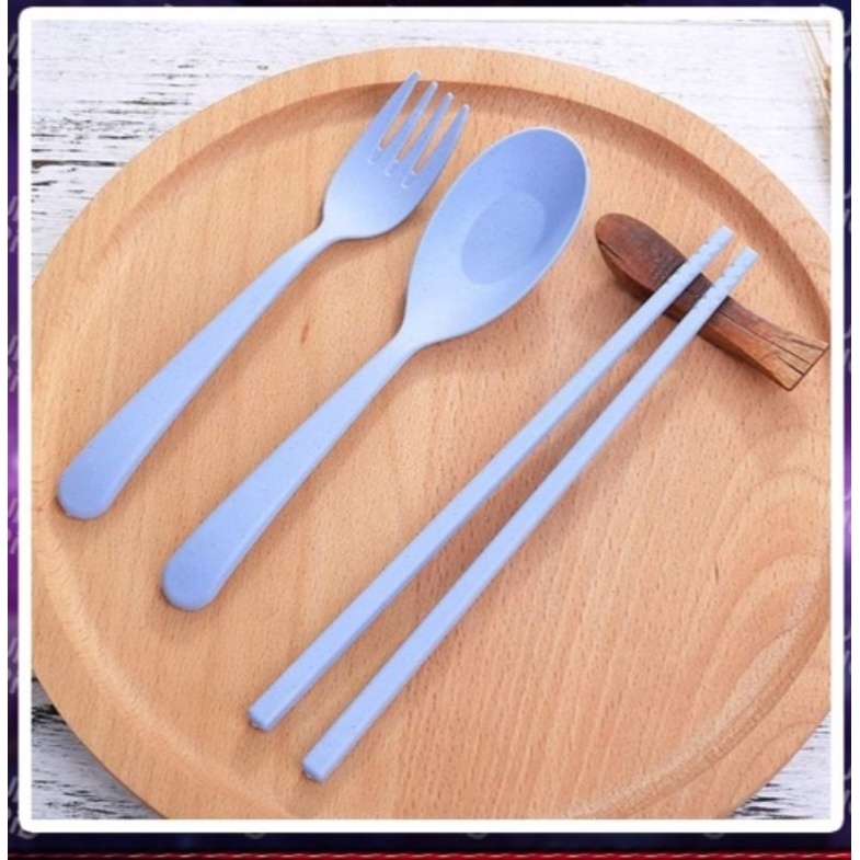 Sendok Makan Garpu Plus Sumpit Jerami Satu Set Sendok Makan /Sendok Garpu Sumpit Bahan Plastik /Send