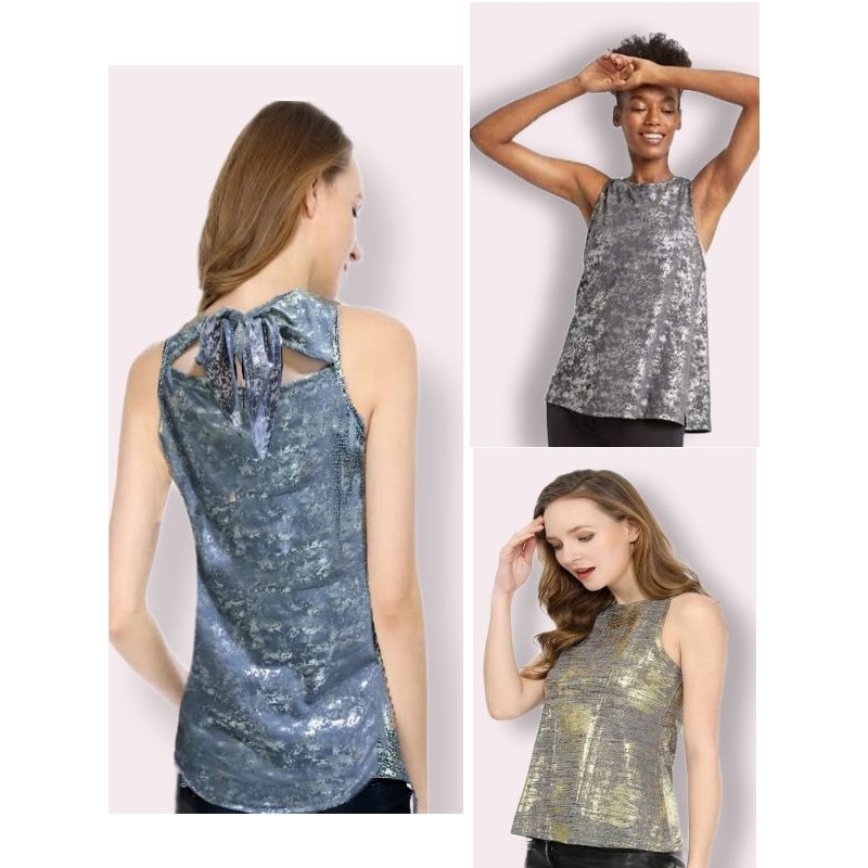 TankTop Wanita Tali Belakang Gray Glitter