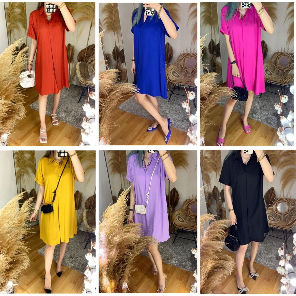 Dress Cotton Poplin Shirt Lengan Pendek/Dress Wanita Cotton Lengan Pendek/Dress Korean Style/Dress W