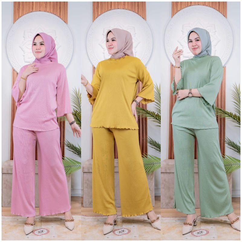 LOREN ONE SET KNIT//STELAN KAOS WANITA BAHAN RIB KNIT//ATASAN WANITA