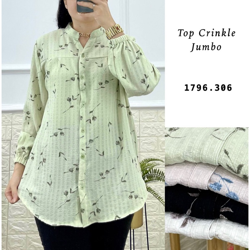 (❗️𝐓𝐄𝐑𝐁𝐀𝐑𝐔❗️) Kemeja Wanita Motif Blouse DAUN KERUTWanita Bahan Crincle Rayon Warna Acak