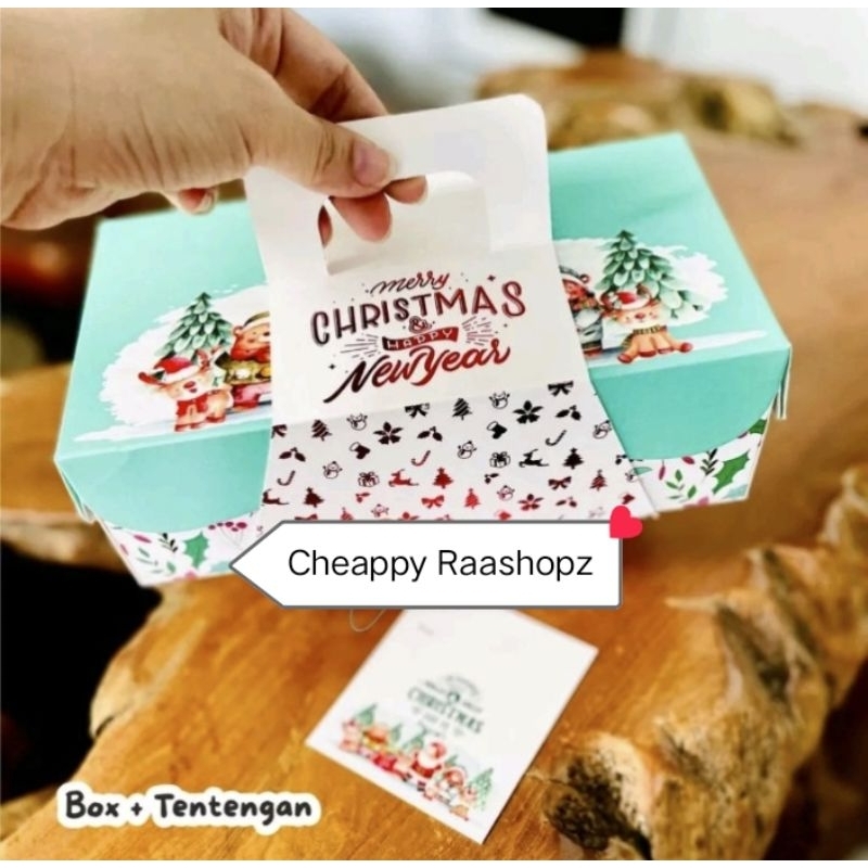 (Free Kartu Ucapan) Box Natal 22x11 x7cm box natal 2 toples 300gr kotak box natal cup pudding 200ml.