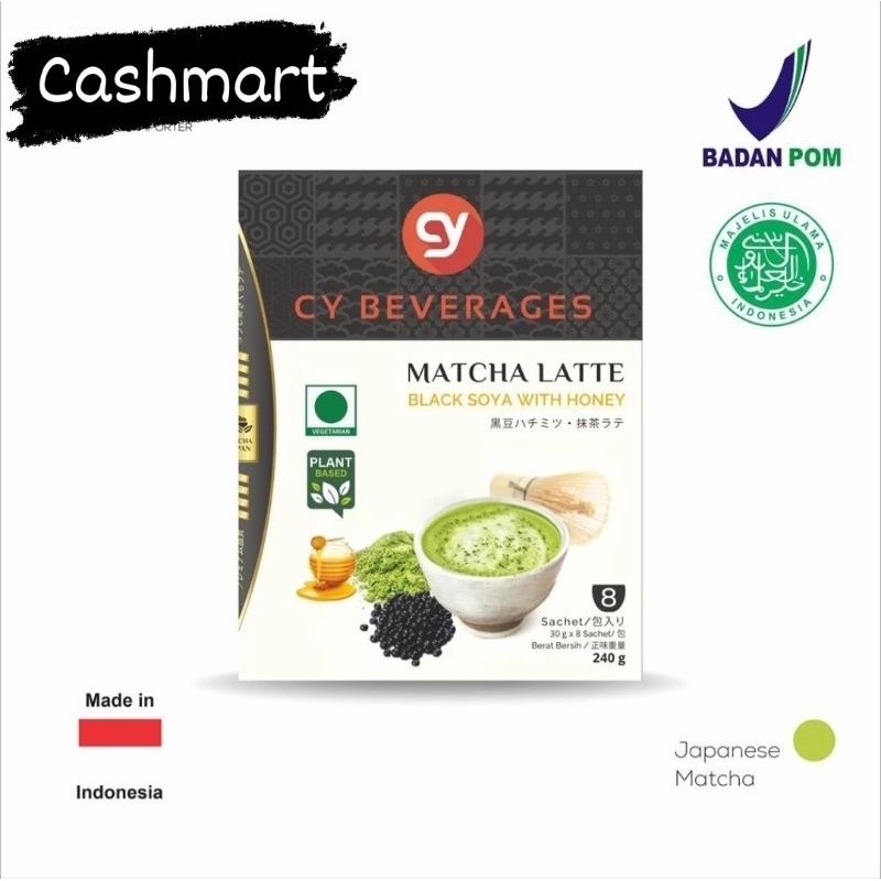 

CY Beverages Matcha Latte Black Soya With Honey Plan Based Vegetarian.
