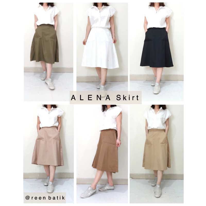 Rok Wanita Midi Skirt Katun Polos Model A Line Panjang 7/8, Alena Skirt#