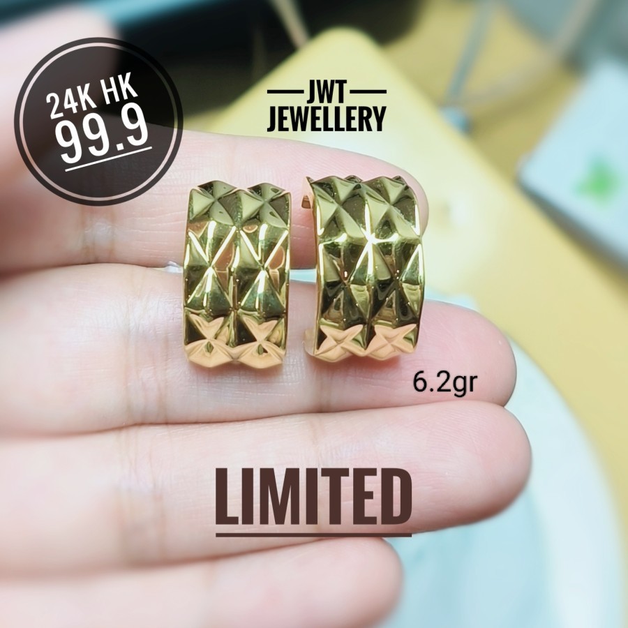 ANTING GIWANG TUSUK EMAS GLOW Wide lebar 24K 24 karat 24karat HK Hongkong 99.9
