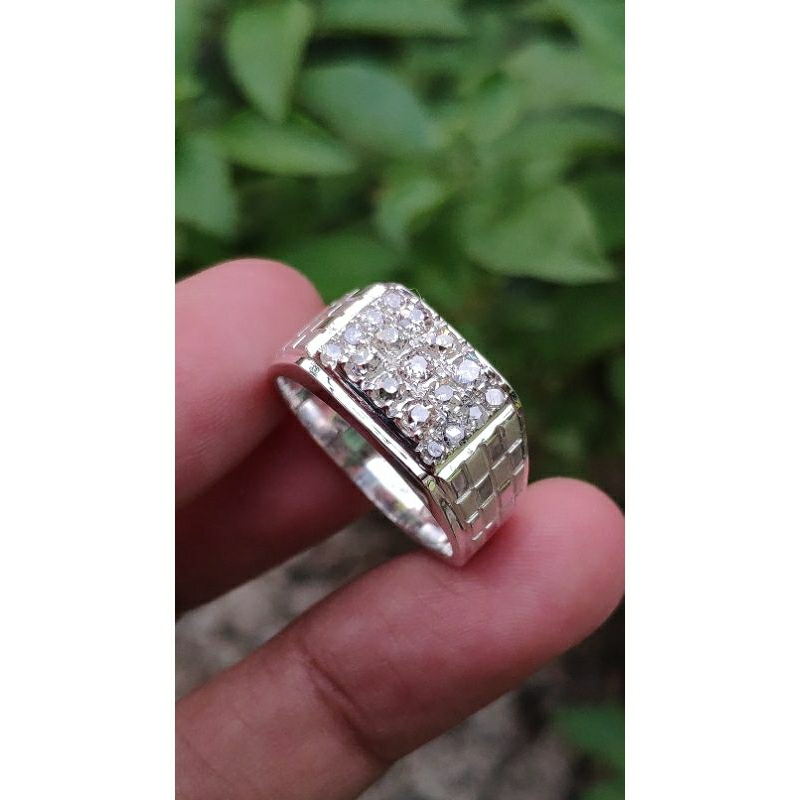 cincin berlian pria silver handmade cincin berlian asli cincin berlian Banjar cincin cowok simple elegan cincin full berlian banjar