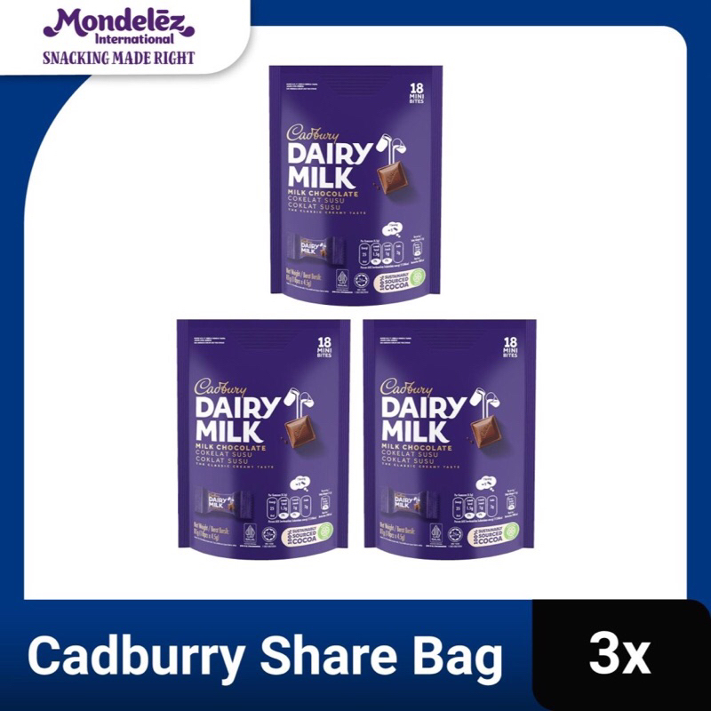 

cadbury dairy milk coklat share bag isi 18 x 3