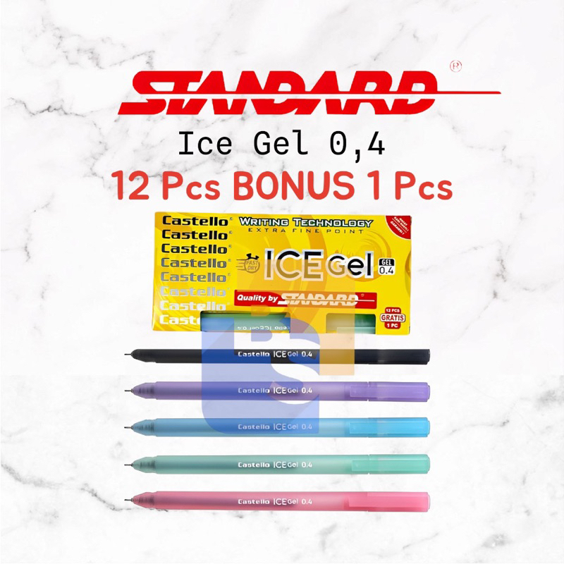 

12 Pcs - Standard Pen Castello Ice Gel 0.4 (Pulpen, Pena, Ballpoint, Alat Tulis)