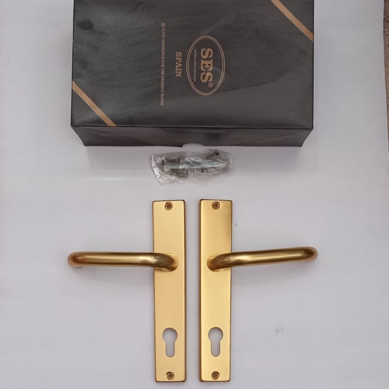Kunci pintu set handle SES gold dan body kunci SES silver 4 cm