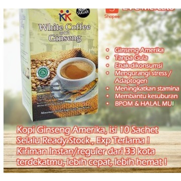 

Kopi Ginseng KK White Coffee tanpa Gula 1 box 10 sachet