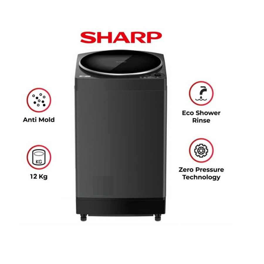 SHARP MESIN CUCI 1 TABUNG 12 KG TOP LOADING MEGAMOUTH ES-M1209T-SA