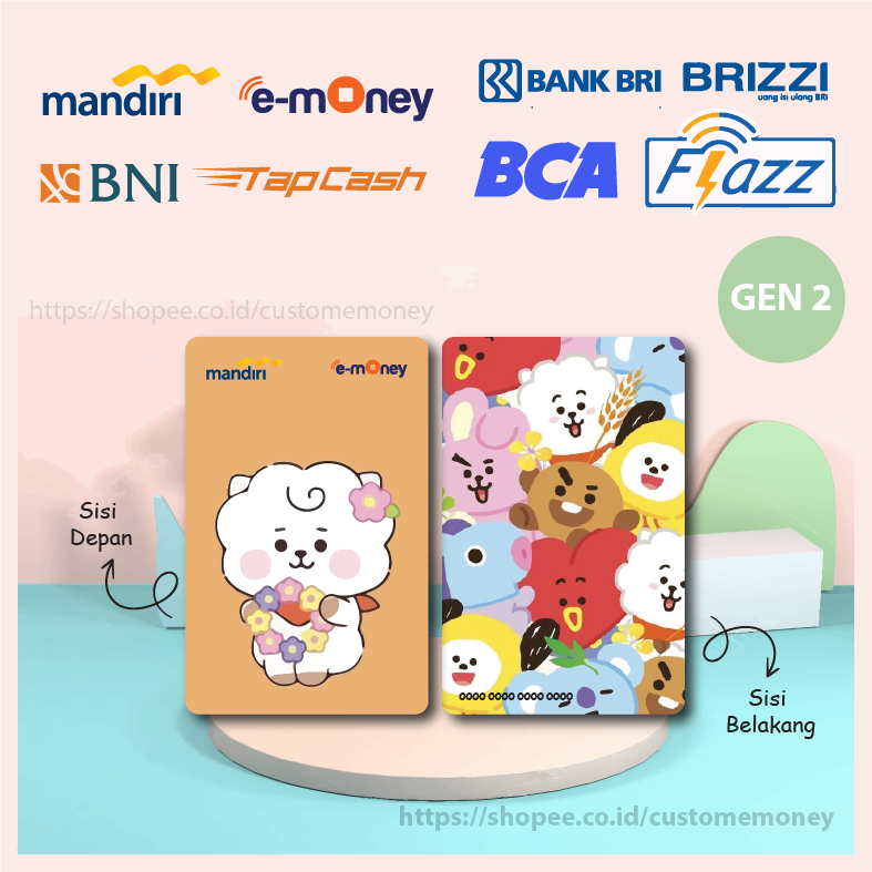 KARTU EMONEY KPOP BT21 RJ JIN ALPACA BTS CUTE PINK E-MONEY MANDIRI FLAZZ GEN 2 TAPCASH BRIZZI 2 SISI