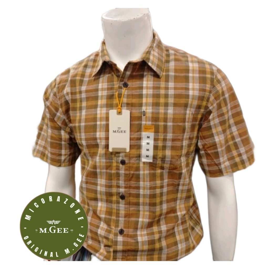 Kemeja Original MGEE - Kemeja Kasual Kerja Lengan Pendek Kotak Kotak Brown Alto C126