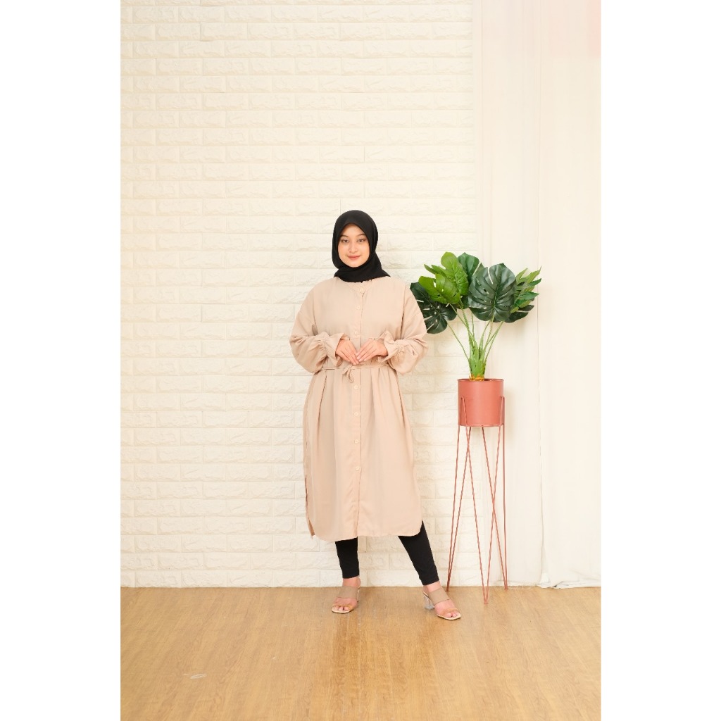 Tunik Polos Juwita Cream Material Pretty Woman